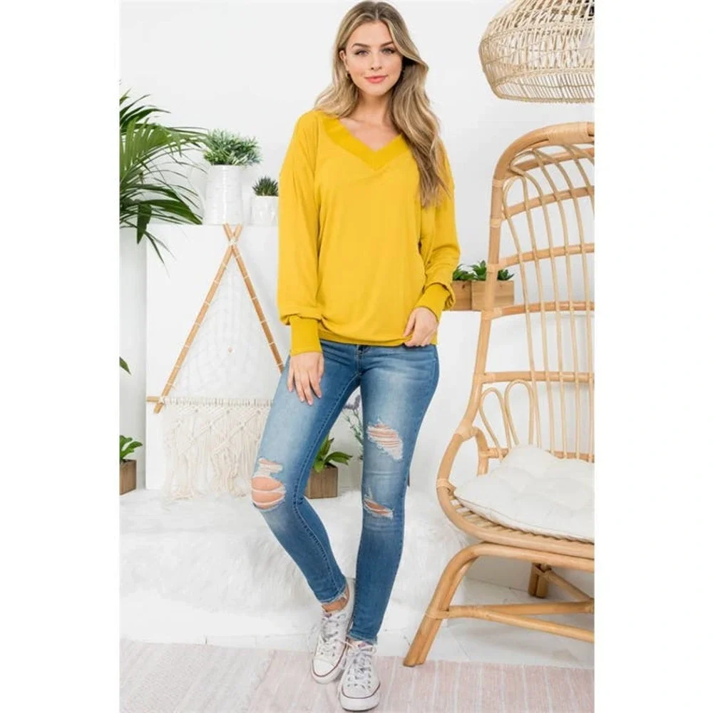 Mustard V-Neck Dolman Sleeve Top - Picture 4 of 8